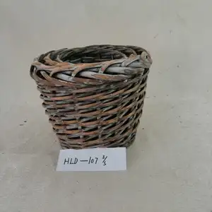 Brown Willow Basket With Plastic Liners Wicker Laundry Basket thumbnail-1