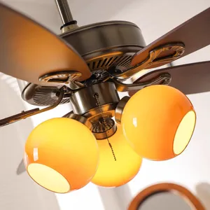 American Style Wooden Leaf Fan Light, Vintage Living Room Light, Caramel Persimmon Restaurant Light, Bedroom Light, （Wechat:13510231336） thumbnail-1