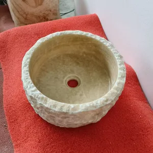 Newly Design Modern Hotel Washroom Round Shape Yellow Jade Onyx Hand Wash Sink Bathroom Marble Stone Counter Top Sink Washbasin thumbnail-1