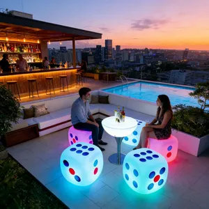 High Leg Modern LED Luminous Bar Set Creative Water Resistant Coffee Table and Stool Outdoor Leisure Furniture for Hotel thumbnail-3