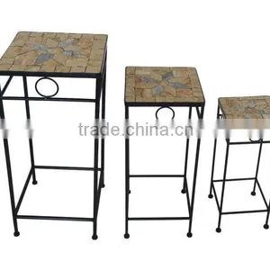 Square Mosaic Stone Plant Stand for Garden Decor thumbnail-1