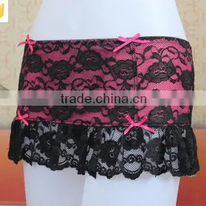 Pink Sexy Lace Lady Skirt, Black Lace Young Girl Skirt thumbnail-2