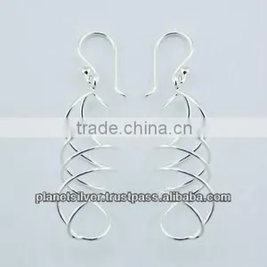 Sterling Silver Dangle Earrings Loose Wirework Spiral thumbnail-1