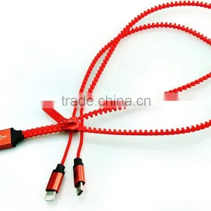 High Speed 2 in 1 Zipper USB Cable Multi USB Charging Connector Cable For Smartphone thumbnail-4