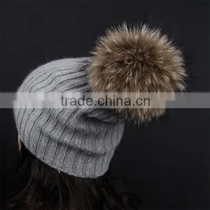 Fur Pom-Pom Cashmere Beanie Hat thumbnail-1