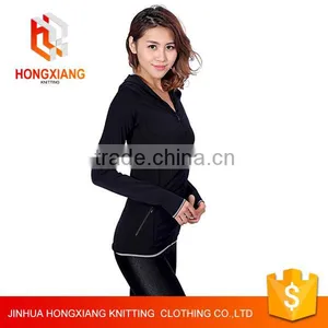 Hongxiang Multicolor Custom Women Black Seamless Sports Coat Slim Yoga Sweatshirts With Hooded thumbnail-1