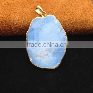 Pakistan Natural Imperial Jasper Gold Plated Edged Jasper Slice Pendant thumbnail-4