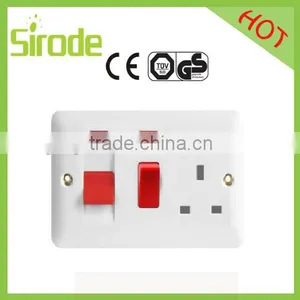 UK Market BS Standard Bakelite 45A DP Switch + 13A Switched Scoket With Neon Light Cooker Unit thumbnail-1