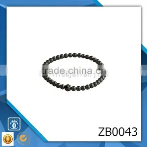 High Quality cz Diamond Micro Pave Jewelry Black Onyx Elastic Beaded Bracelet thumbnail-1