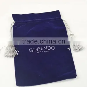 Navy Blue Velvet Pouch With Tassel thumbnail-1
