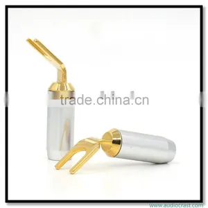 Golden Screw Locking Banana Connector Speaker Spade Fork Plug thumbnail-1