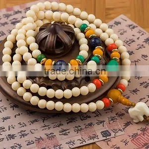 6mmx108Beads Women's Men's Artificial Hippopotamus Tooth Round Beads Bracelet thumbnail-2