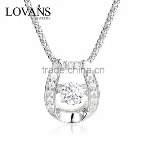 925 Sterling Silver Horse Shoe Shape Dancing Stone Pendant Necklace Jewelry SPG900W thumbnail-1