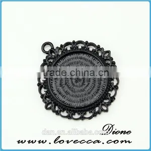 Round 25mm Antique Black Color Glass Cabochon Pendant Bezel thumbnail-1