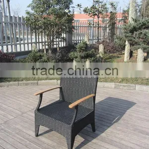 Wood Dining Table 6 Chairs Set Poly Rattan Material thumbnail-6