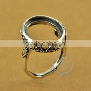 12*15.3mm 925 Sterling Silver Antiqued Silver Vintage Style Oval Flower Bezel Ring Base Blank Supplies DIY Findings 1223069 thumbnail-3