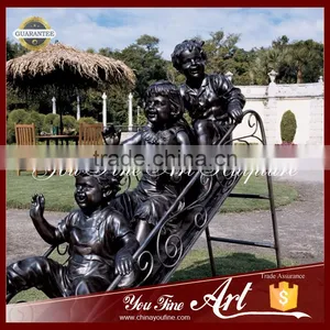 Playing Slide Bronze Garden Children Statues thumbnail-2