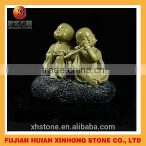 Double Lovely Little Monk Stone Statue Played the Flute thumbnail-1