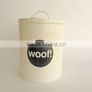 Metal Cat Dog Pet Dry Food Storage Container Tin With Scoop, Cream thumbnail-3