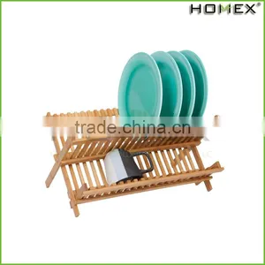 High Quality Kitchen 2 Tier Bamboo Dish Rack Dish Drying Rack Can Folding/Homex_Factory thumbnail-2