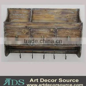 Antique Wood Floating Wall Shelf With Drawers&hooks thumbnail-1
