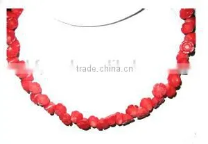 Wholesale 17 Inch 12mm Red Carved Flower Original Coral Beads Necklace thumbnail-1