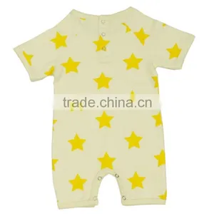 Quality Organic Cotton Baby Rombers and Organic Cotton Knit Yellow Star Print Baby Rombers With Short Sleeve Cute Baby Rombers thumbnail-2