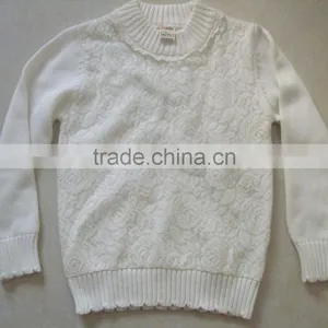 Hight Quality 100% Cotton Baby Girls Sweater Design With Lace O Neck Kids Sweater OEM Service(BKN5259) thumbnail-1