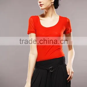 Wide Sexy Neck Plain T-shirts thumbnail-2