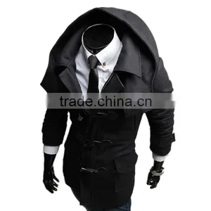 Hot Sale Cotton and Polyester Mixed Stand Collar With Hat Black and Gray 4 Size for Choice Woolen Men Coat Clothing thumbnail-1