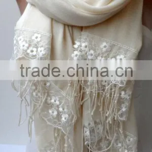 Wedding Shawl Champagne Pashmina With Cream French Lace Lightweight Summer Soft Champagne Bridesmaid Wrap Bridal Shawl Cotton Sk thumbnail-5