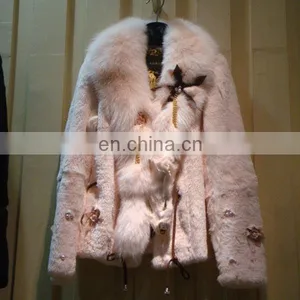 Sheered Rabbit Fur Coat With Fox Fur Collar thumbnail-1