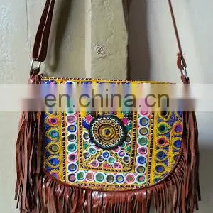Stunning Leather Rabbari Work Banjara Sling Bag#gypsy#bohofashion#bohochic#suede thumbnail-1