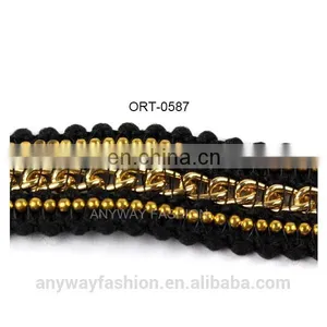 Gold Beaded Metallic Chain Ribbon thumbnail-1