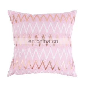 100% Cotton Geometric Wave Pink Home Indoor Decorative Square Throw Pillow Covers for Sofa Bedroom thumbnail-2