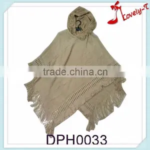 2015winter Women Fur Camel Pullover Poncho Sweater Pattern With Hat thumbnail-1