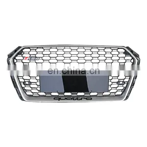 Replacement RS4 Car Front Grille for Audi A4 B9 Black Center Honeycomb Mesh High Quality Bumper Grill no Logo Style 2017-2019 thumbnail-3