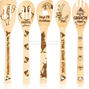 Christmas Bamboo Cooking Spoons Set Burn/Bamboo Cooking Utensil Set / Wholesale Kitchen Utensil Burned thumbnail-5