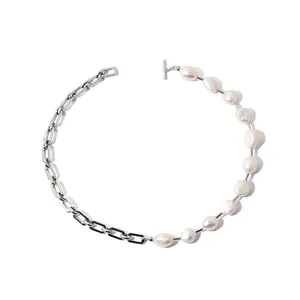 Silver Color Chain Splicing Pearl Bracelet for Women Simple Korean Irregular Imitation Pearl Bracelet Jewelry Birthday Gift thumbnail-1
