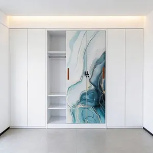 Custom Color Option Knock‑down Flat‑pack Steel Wardrobe UV Printing Pattern 3/4‑Door With Mirror Drawers Household Clothing Storage Cabinet thumbnail-5