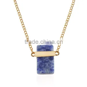Wholesale Fashion Gold Chain Jewelry Pink Natural Stone Pendant Necklace thumbnail-4