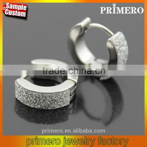 Stainless Steel Huggies Hoop Earrings With Charm Elegant Matte Wholesale Black Silver thumbnail-1