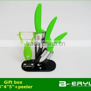 BERYL 5pcs Gift Set , 3"/4"/5"+peeler+Knife Holder Ceramic Knife Sets 3 Colors Curve Handle,White Blade, CE FDA Certified thumbnail-4