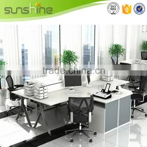 4 Seat Office Workstation Cubicle MFC Board Milk White and Adjustable Steel Leg With Small Cabinet thumbnail-2