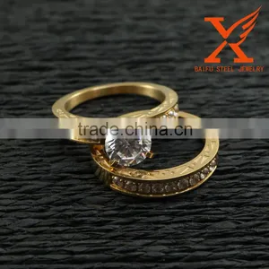 Mens and Womens Couples Wedding Band Stainless Steel Casting CNC Setting Gold Plated Wedding Fing Gold 18k Jewelry for 1 Pair thumbnail-2