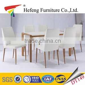 Mdf Table Melamine Faced Board Top Dining Table With White Pvc Leather Chairs thumbnail-1