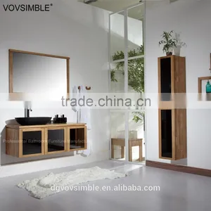 Wood Texture Plywood Hanging Bathroom Vanity Cabinet With Artificial Marble Countertop and Ceramic Counter Basin thumbnail-6