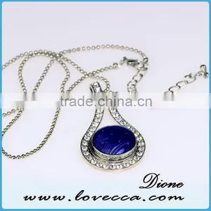 Antique Silver Alloy Women Fashion Crystal Pendant Necklace Long Snap Necklace Jewelry thumbnail-6