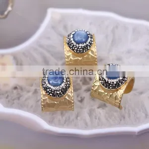 Natural Blue Agate Druzy Stone Rings, Gold Plated Gold Ping Brass Druzy Agate Ring, Charm Gem Stone Jewelry Finger Druzy Ring thumbnail-2