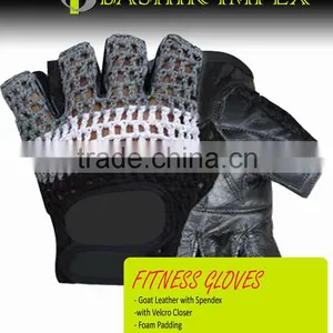 BLUE BODYBUILDING FITNESS GLOVES KNITED BACK, WORKOUT GLOVES, LEATHER GLOVES thumbnail-1